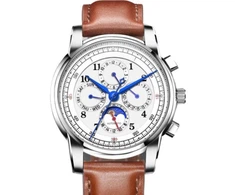 Mäns fas fas lyxklocka automatisk rörelse klocka band äkta läder klockor